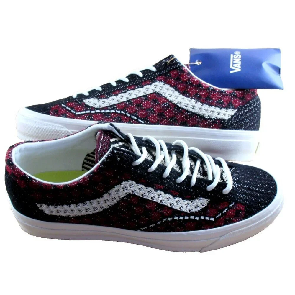 Vans Men's Lx Old Skool 36 Premium Skate shoes Geo Check Bordeaux Sizes NEW